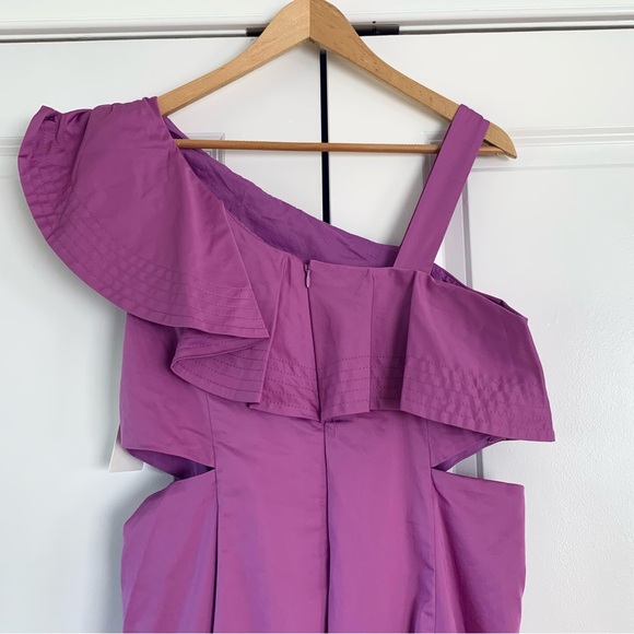 Veronica Beard Midi Dress Beilla Ruffled Asymmetric One Shoulder Purple Size 8 - Picture 4 of 8